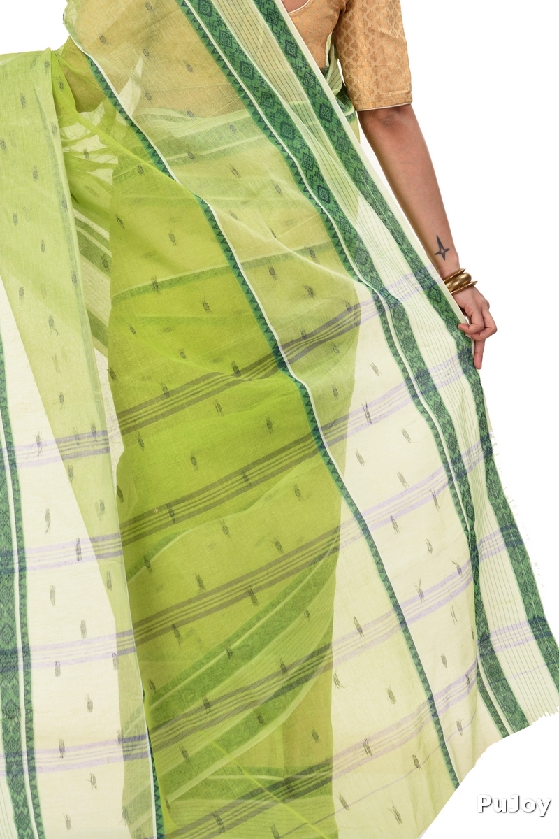 Olive Green Pure Cotton Debdash Tant Saree (345)