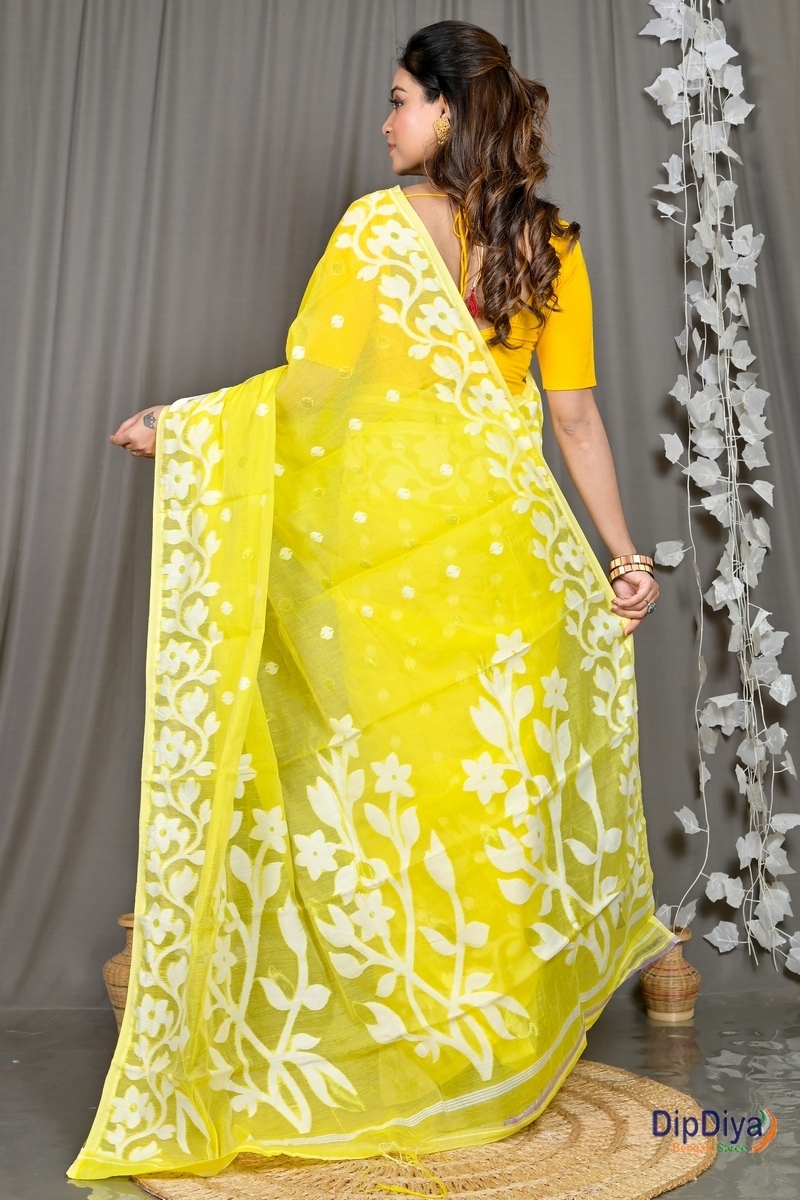 Yellow Cotton Blended Parinit Jamdani Saree (346)