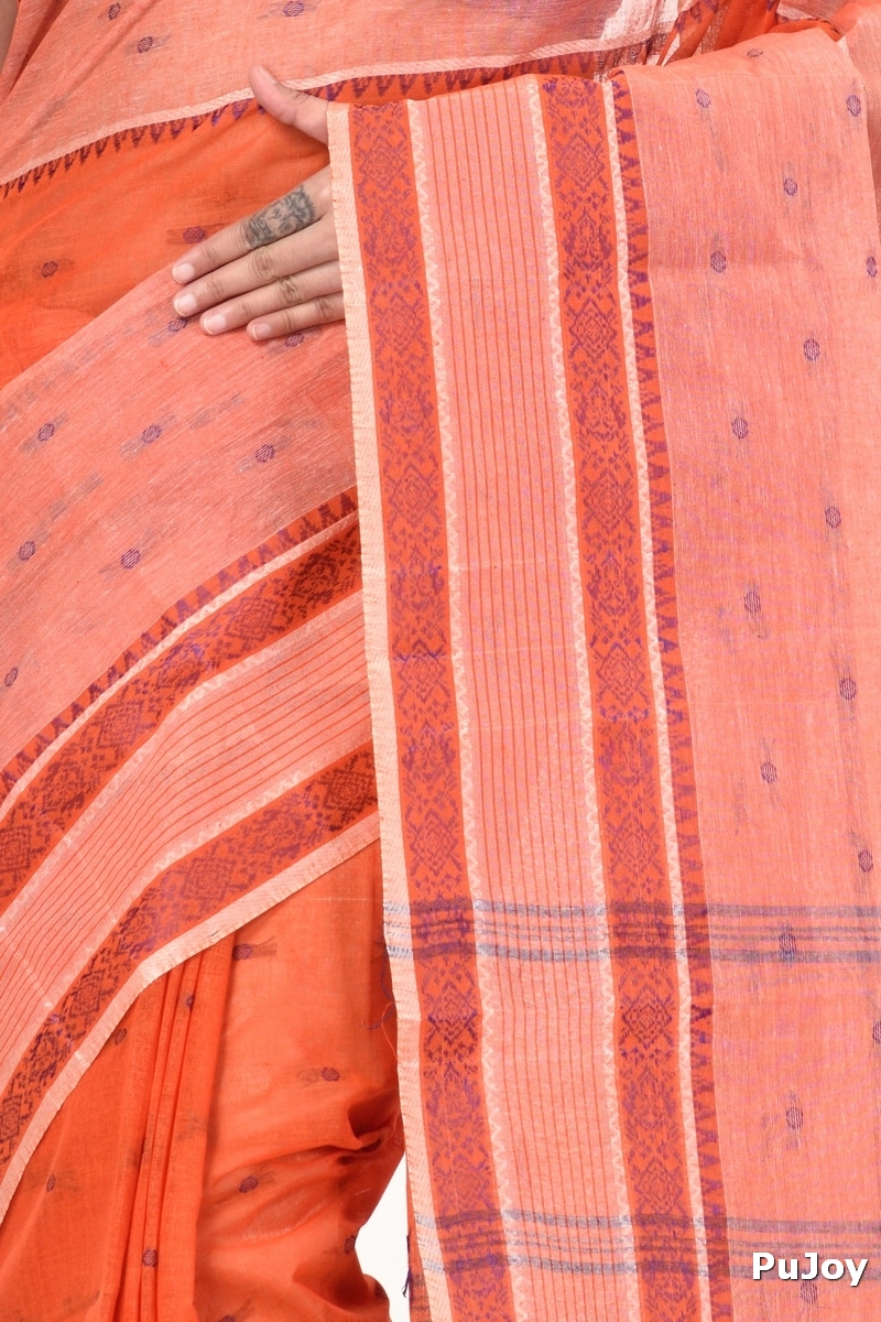 Orange Pure Cotton Debdash Tant Saree (347)