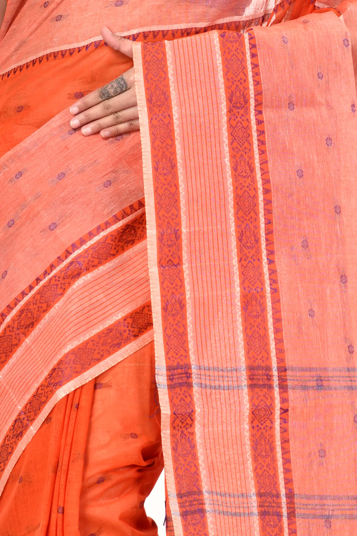 Orange Pure Cotton Debdash Tant Saree (347)