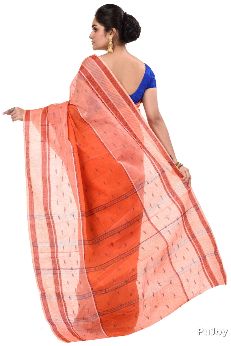 Orange Pure Cotton Debdash Tant Saree (347)