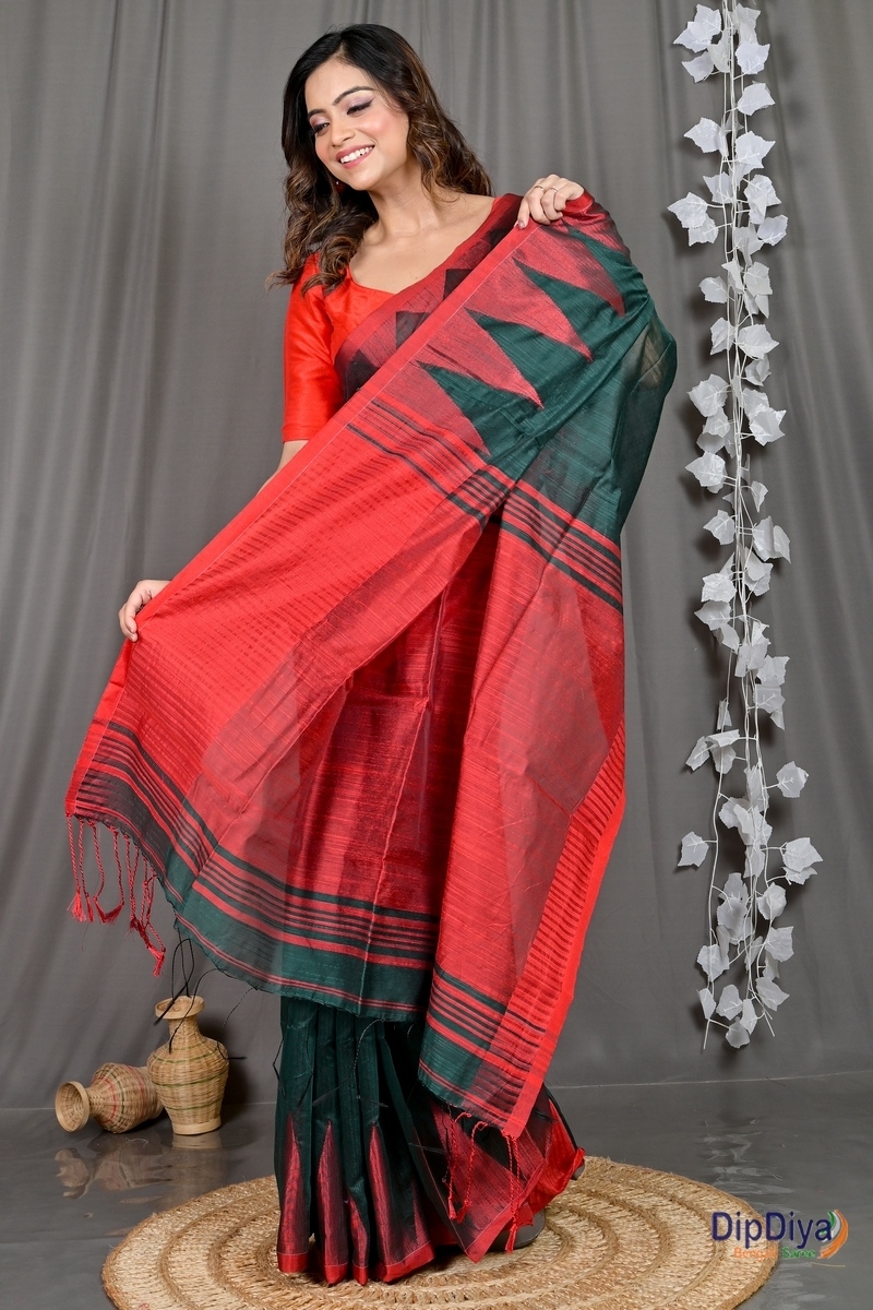 Green Cotton Blended Pariva Hand Loom Saree (348)