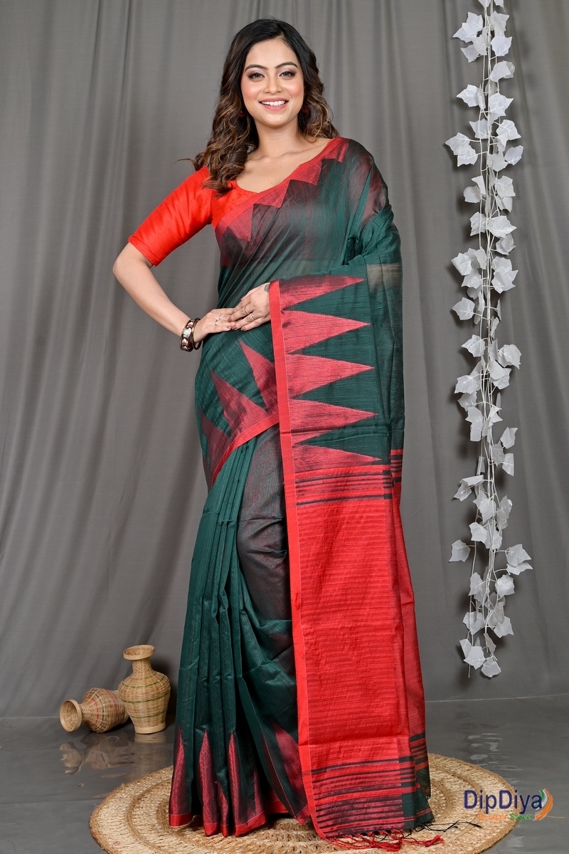 Green Cotton Blended Pariva Hand Loom Saree (348)