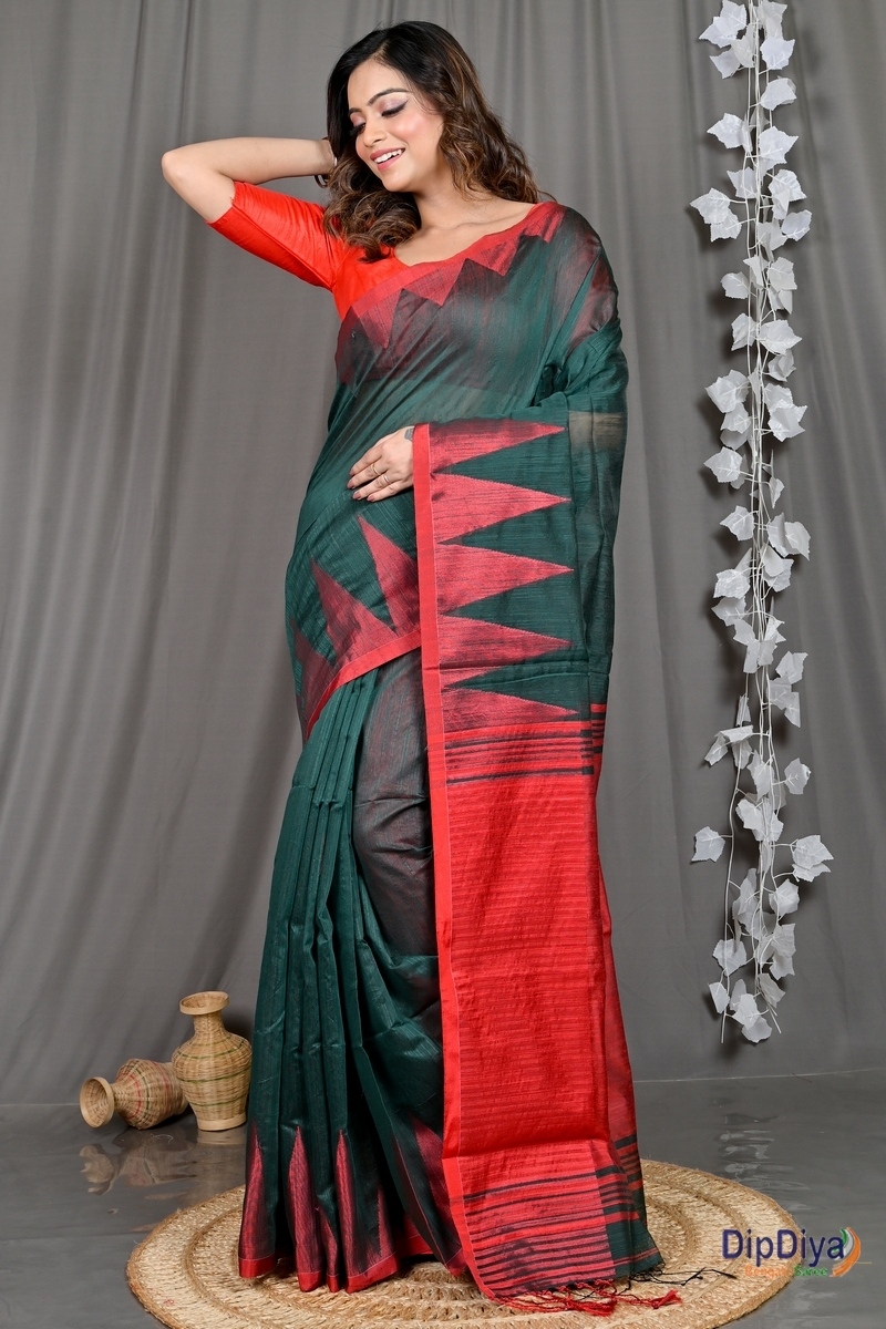 Green Cotton Blended Pariva Hand Loom Saree (348)