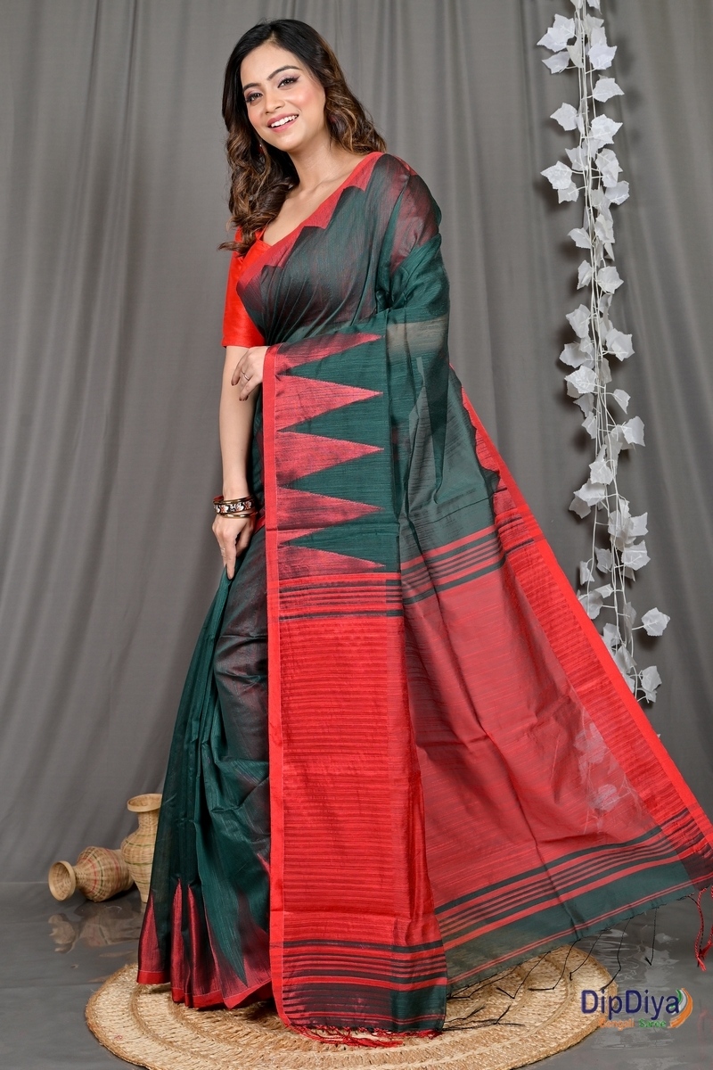 Green Cotton Blended Pariva Hand Loom Saree (348)