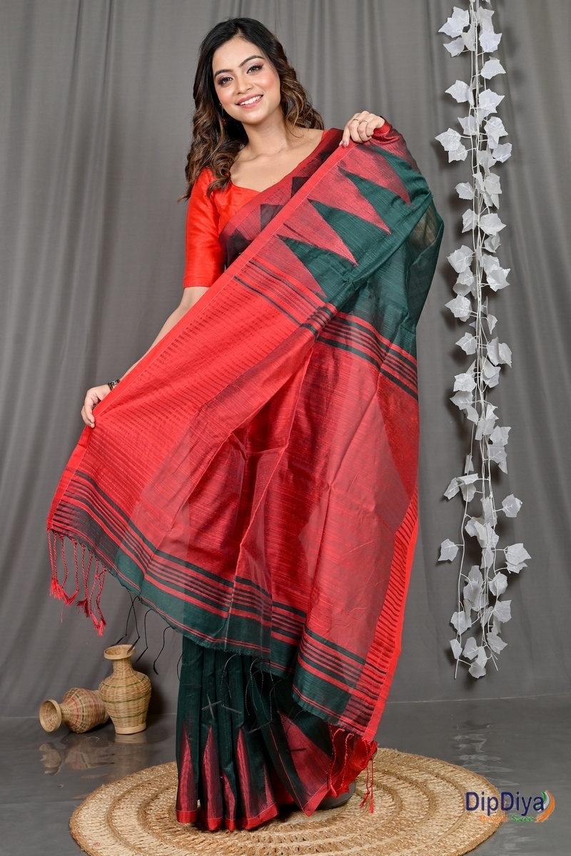 Green Cotton Blended Pariva Hand Loom Saree (348)