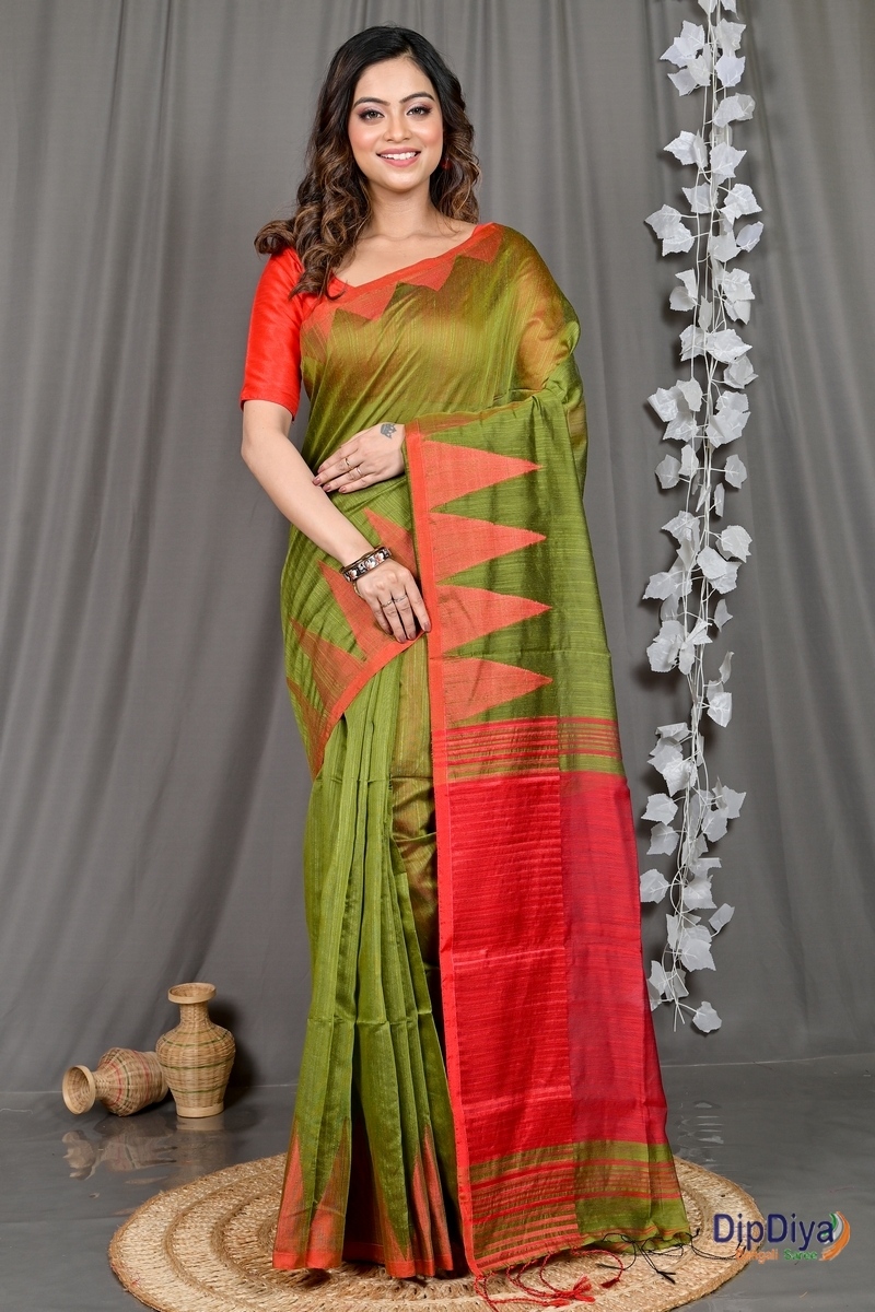 Dark Green Cotton Blended Pariva Hand Loom Saree (349)