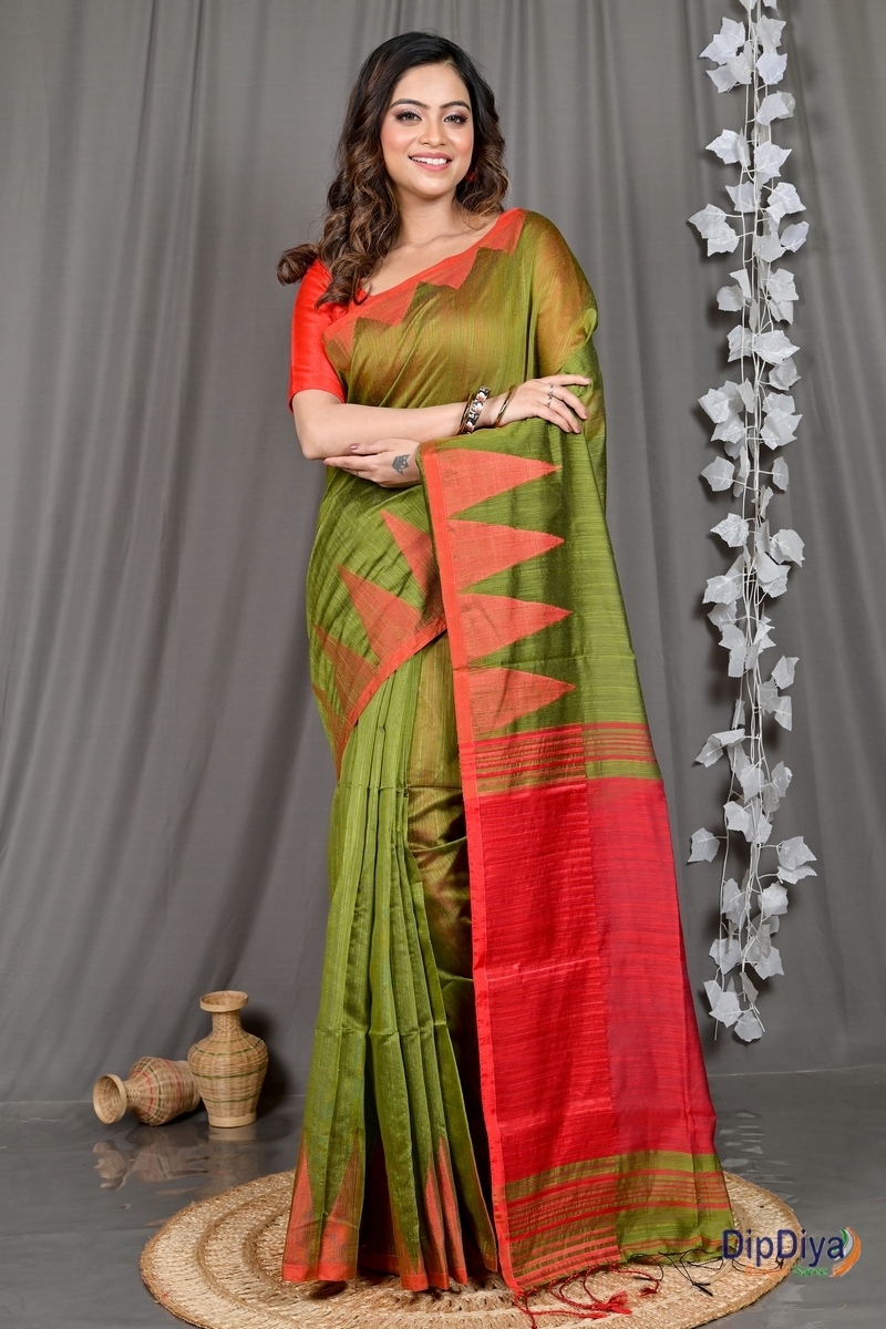 Dark Green Cotton Blended Pariva Hand Loom Saree (349)