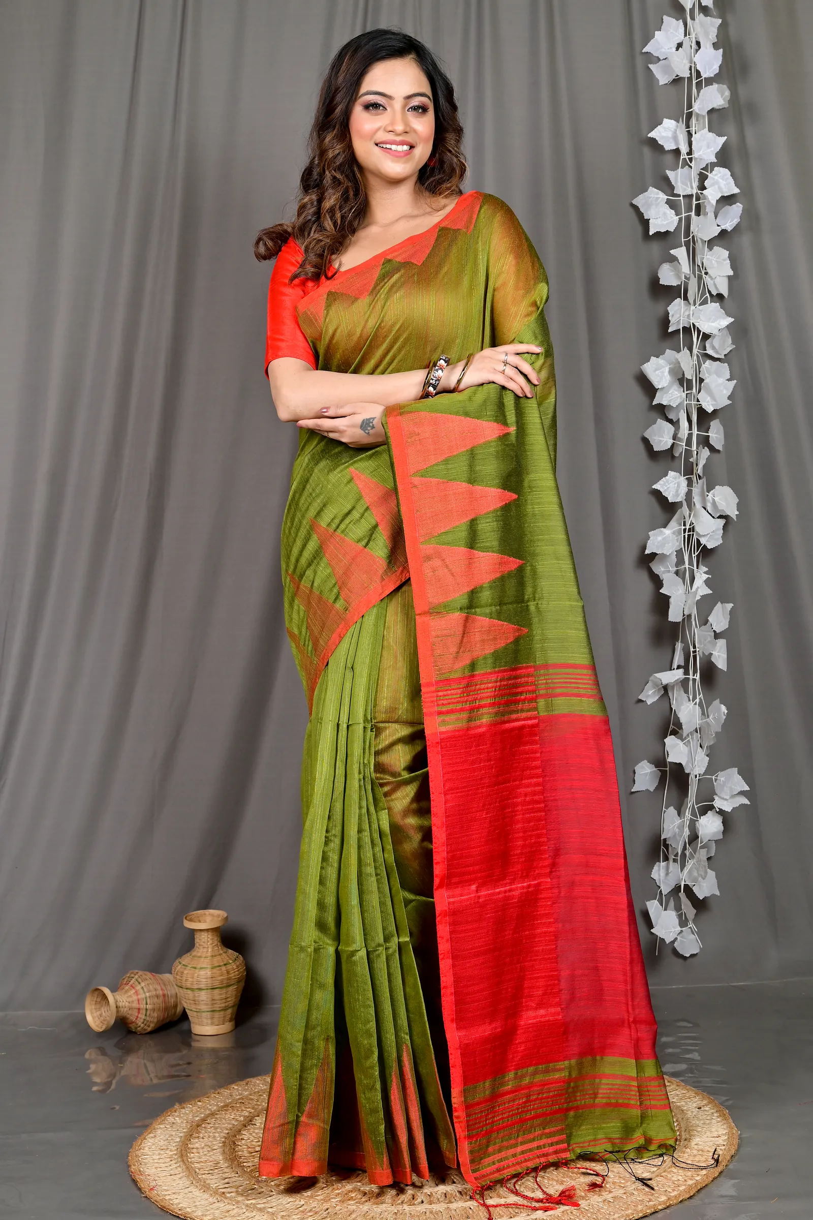 Dark Green Cotton Blended Pariva Hand Loom Saree (349)