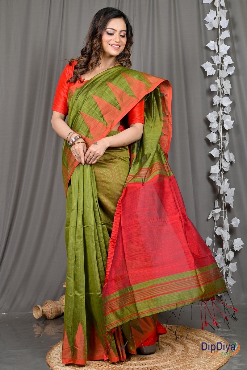 Dark Green Cotton Blended Pariva Hand Loom Saree (349)