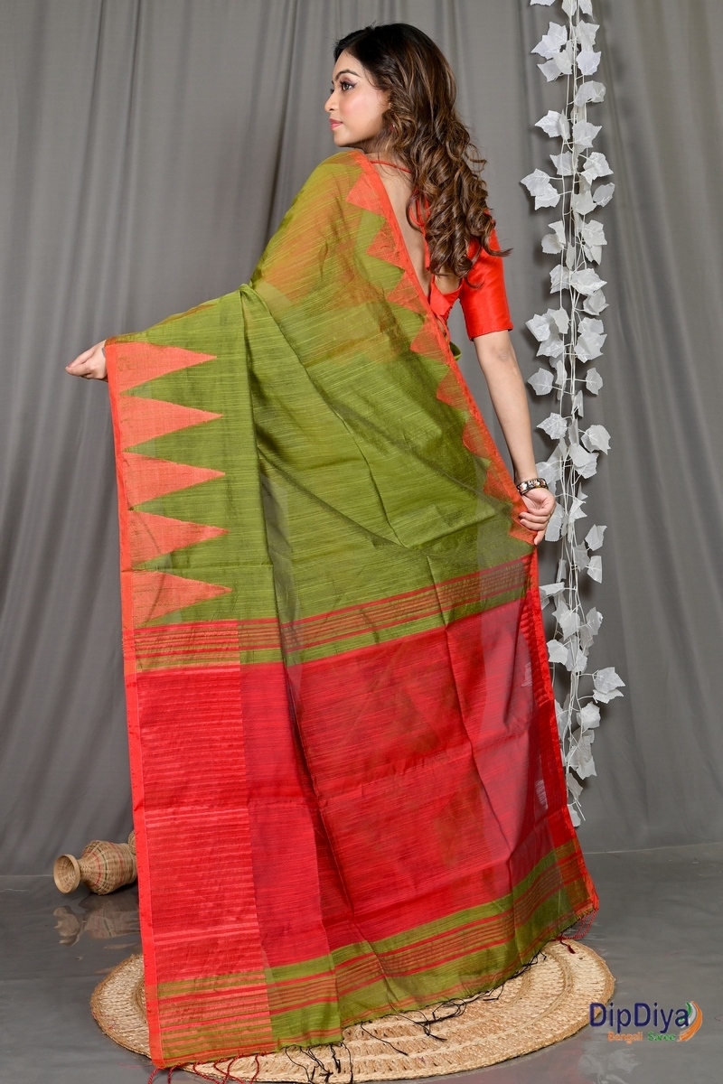Dark Green Cotton Blended Pariva Hand Loom Saree (349)