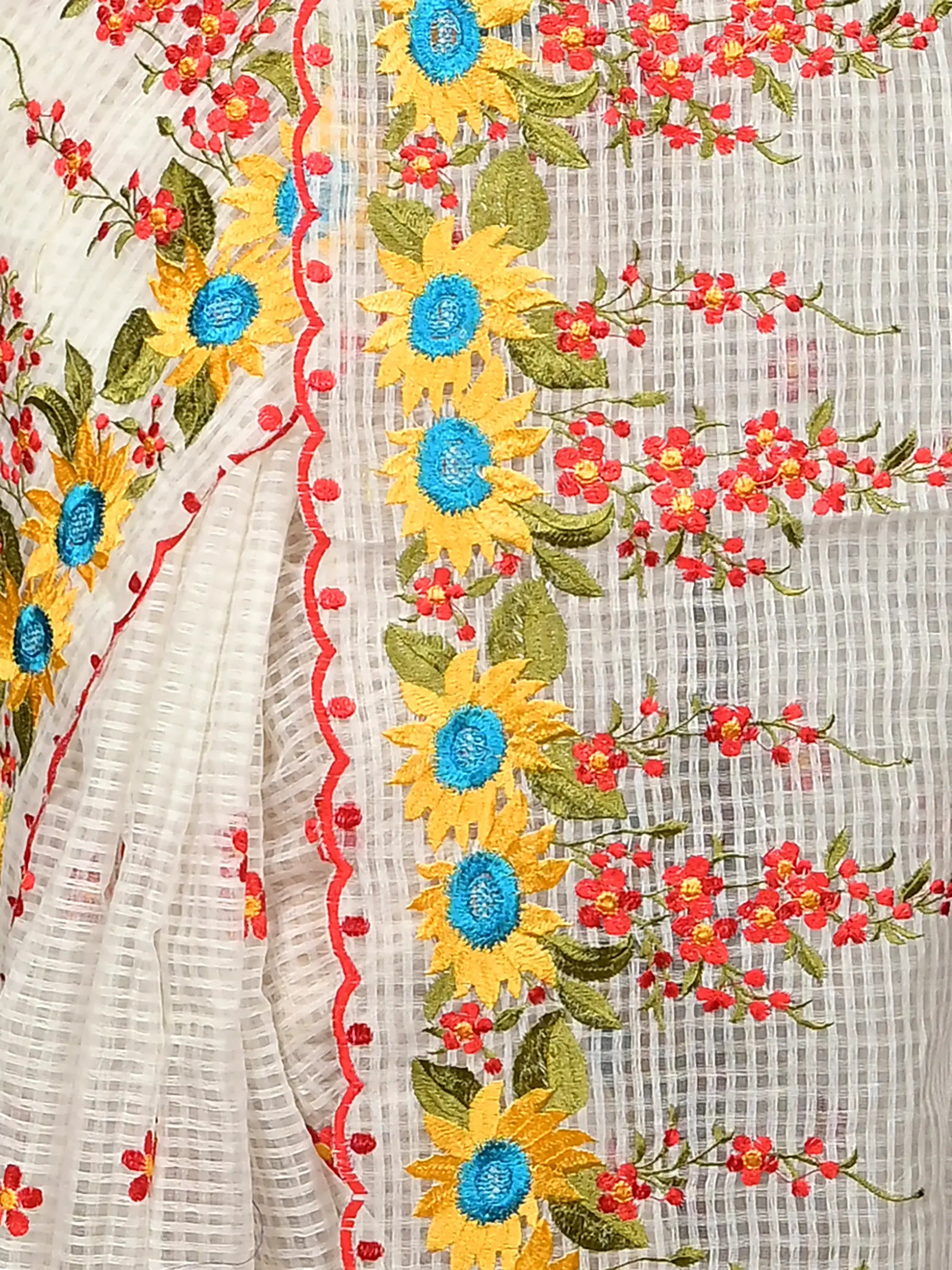 Off White Cotton Kotambo Mix Kota Embroidery Saree  (35)