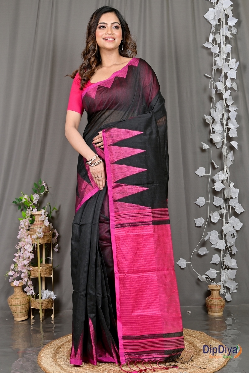 Black Cotton Blended Pariva Hand Loom Saree (350)
