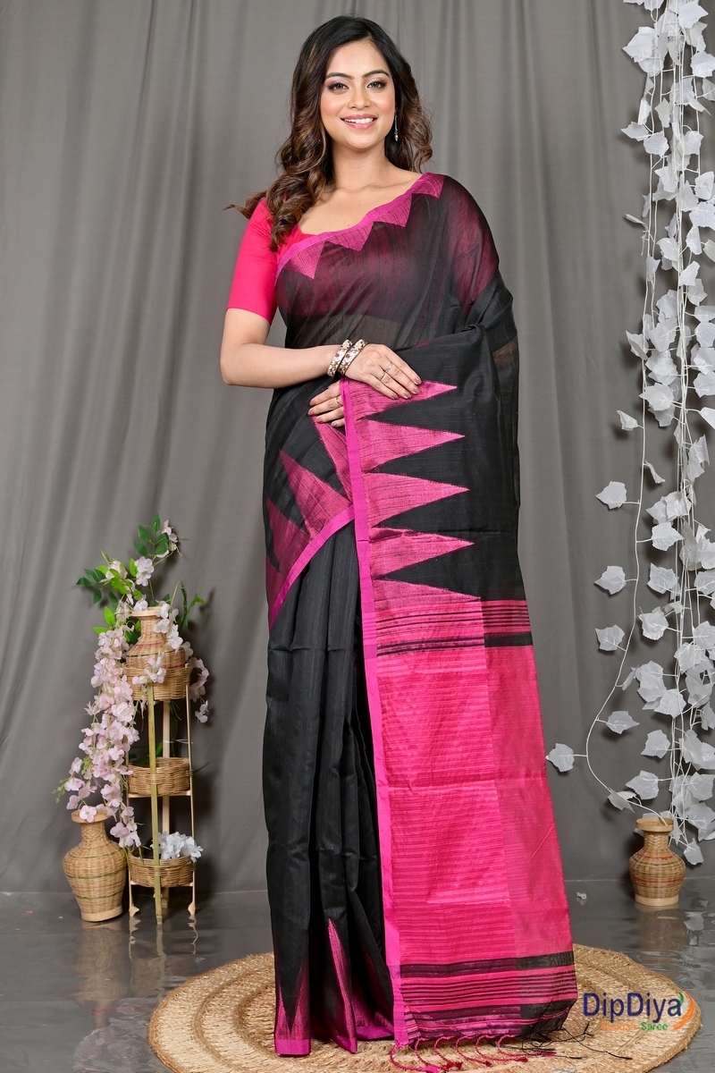 Black Cotton Blended Pariva Hand Loom Saree (350)