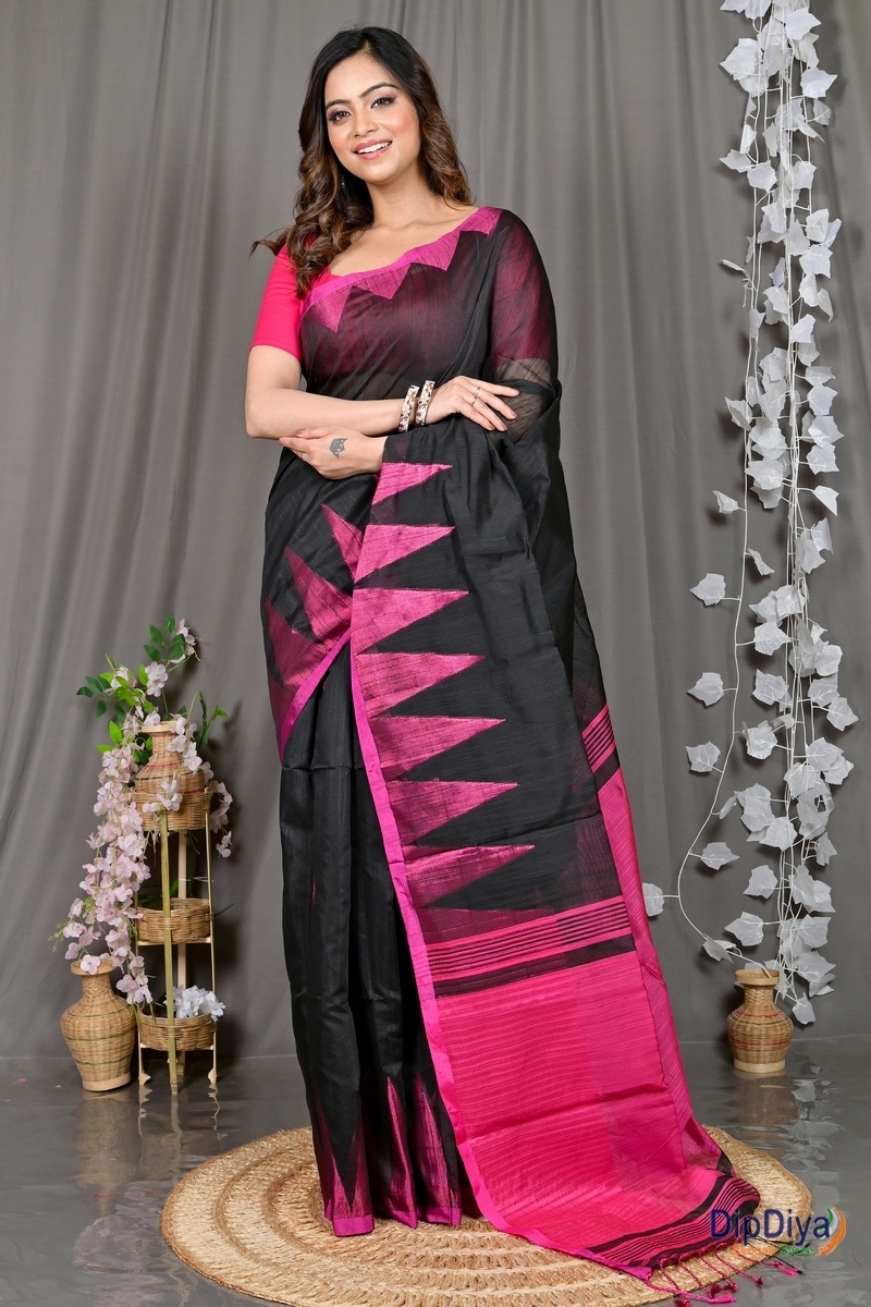 Black Cotton Blended Pariva Hand Loom Saree (350)