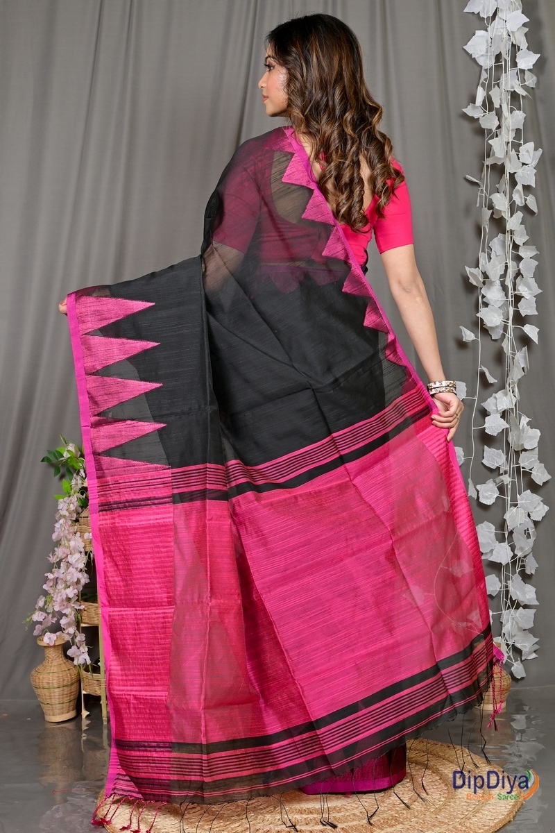 Black Cotton Blended Pariva Hand Loom Saree (350)