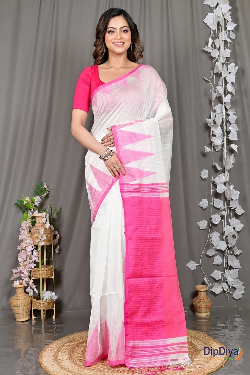 White Cotton Blended Pariva Hand Loom Saree (351)