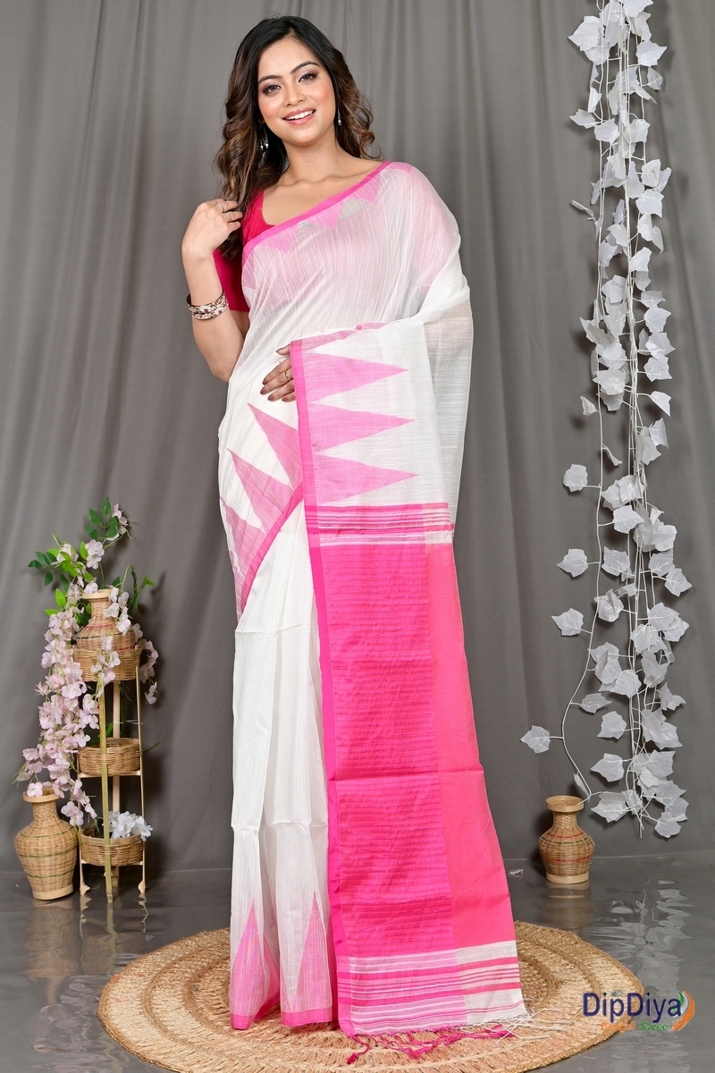 White Cotton Blended Pariva Hand Loom Saree (351)