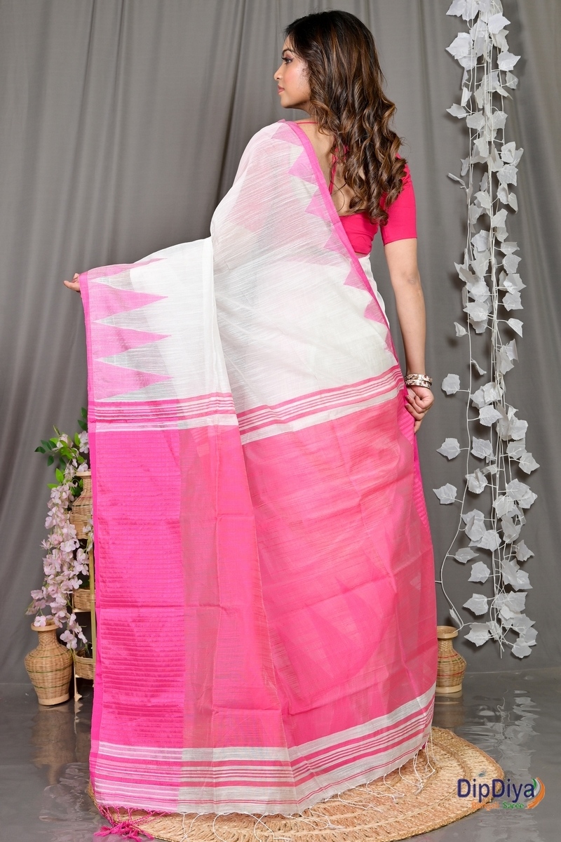 White Cotton Blended Pariva Hand Loom Saree (351)