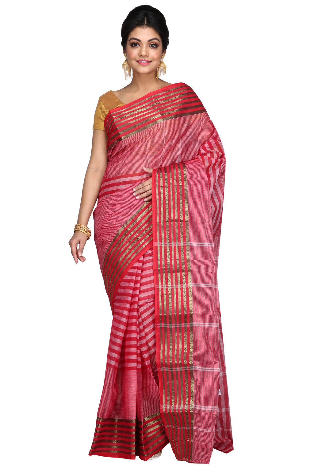 Red Pure Cotton Zori Border Tant Saree (352)