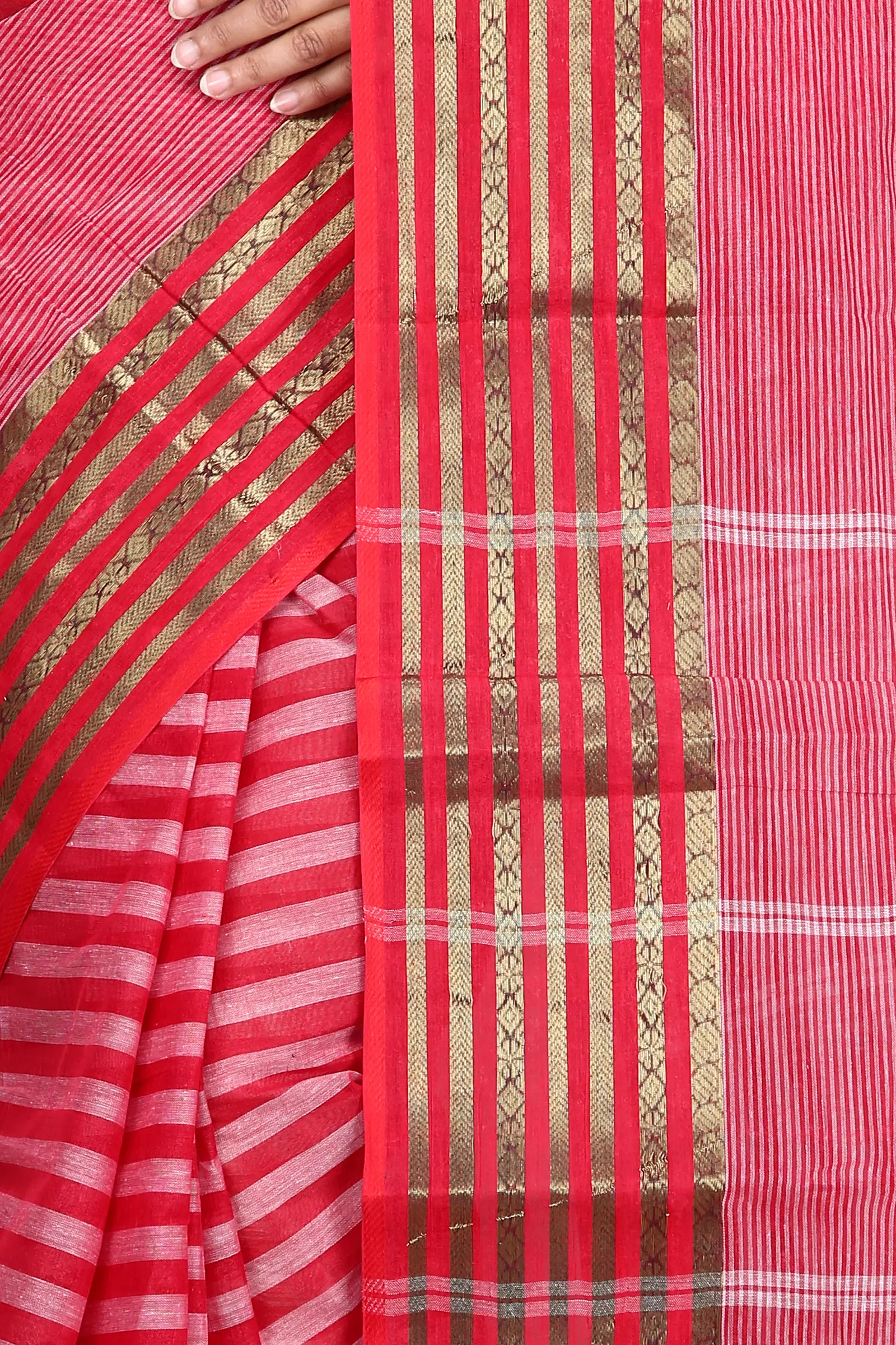 Red Pure Cotton Zori Border Tant Saree (352)