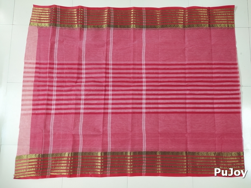 Red Pure Cotton Zori Border Tant Saree (352)