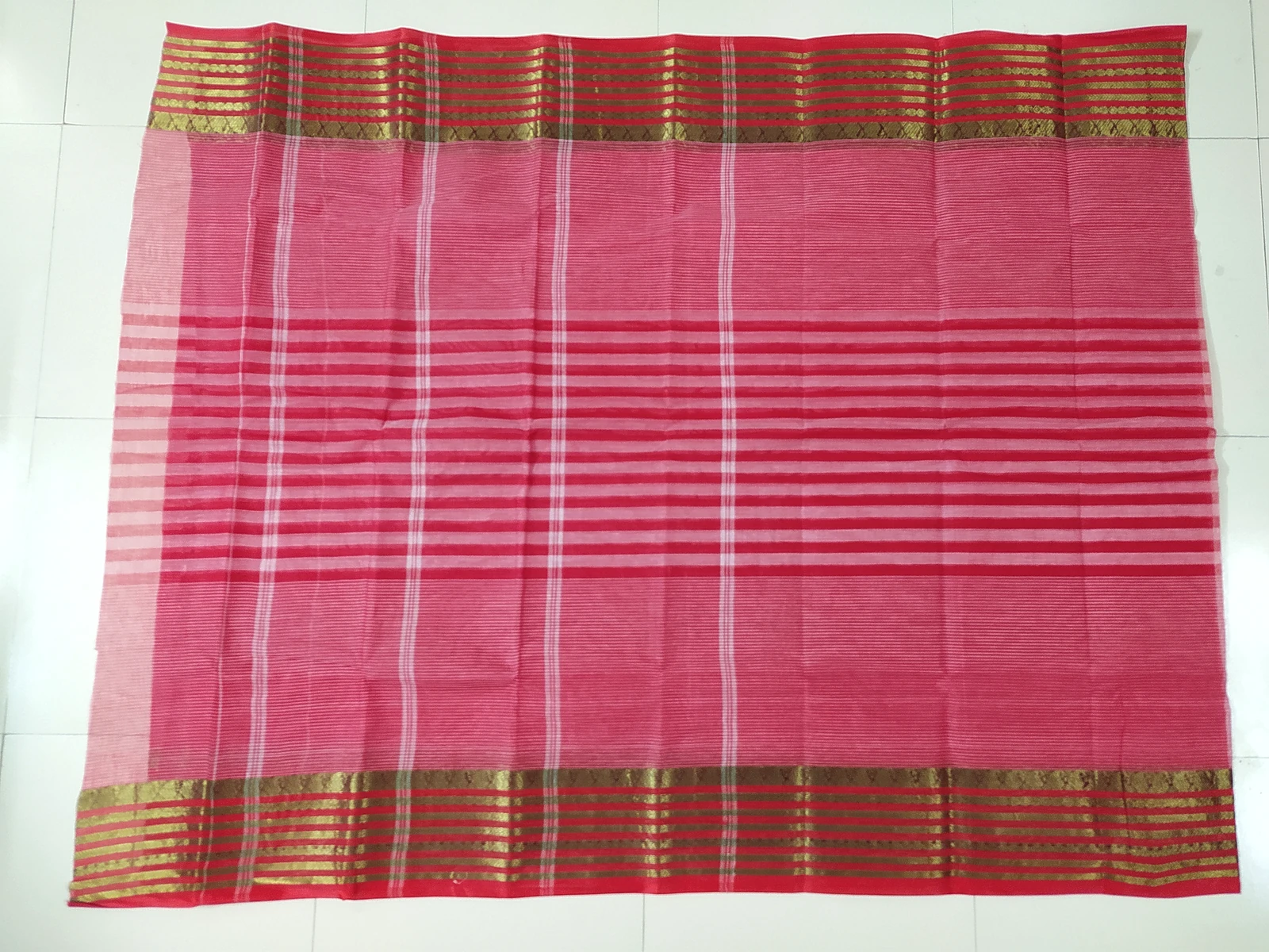 Red Pure Cotton Zori Border Tant Saree (352)