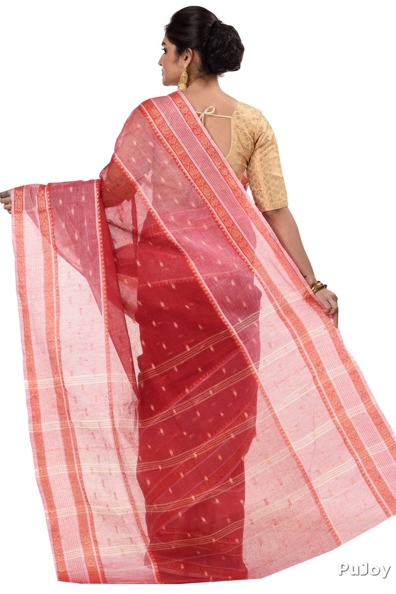 Red Pure Cotton Debdash Tant Saree (353)
