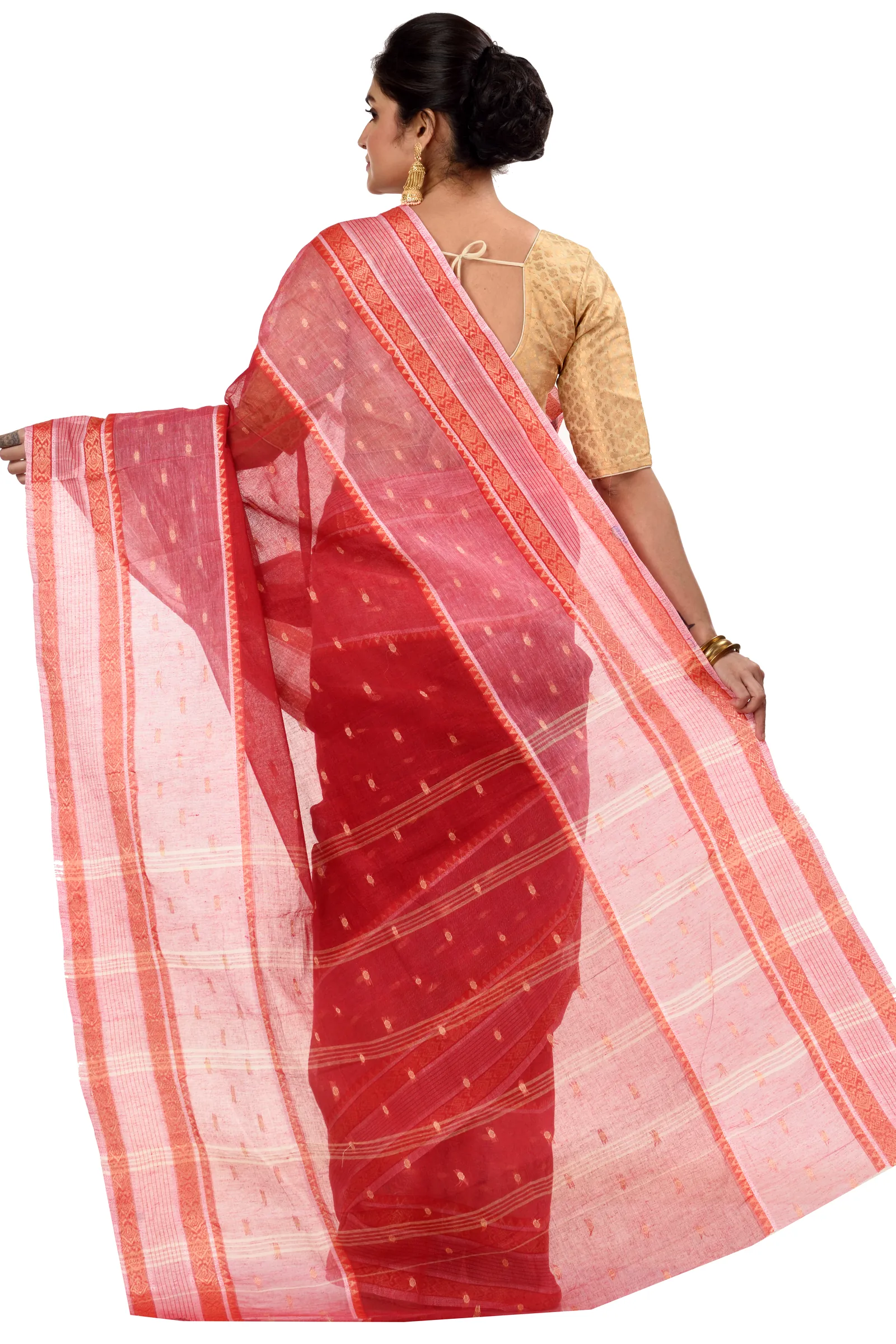 Red Pure Cotton Debdash Tant Saree (353)