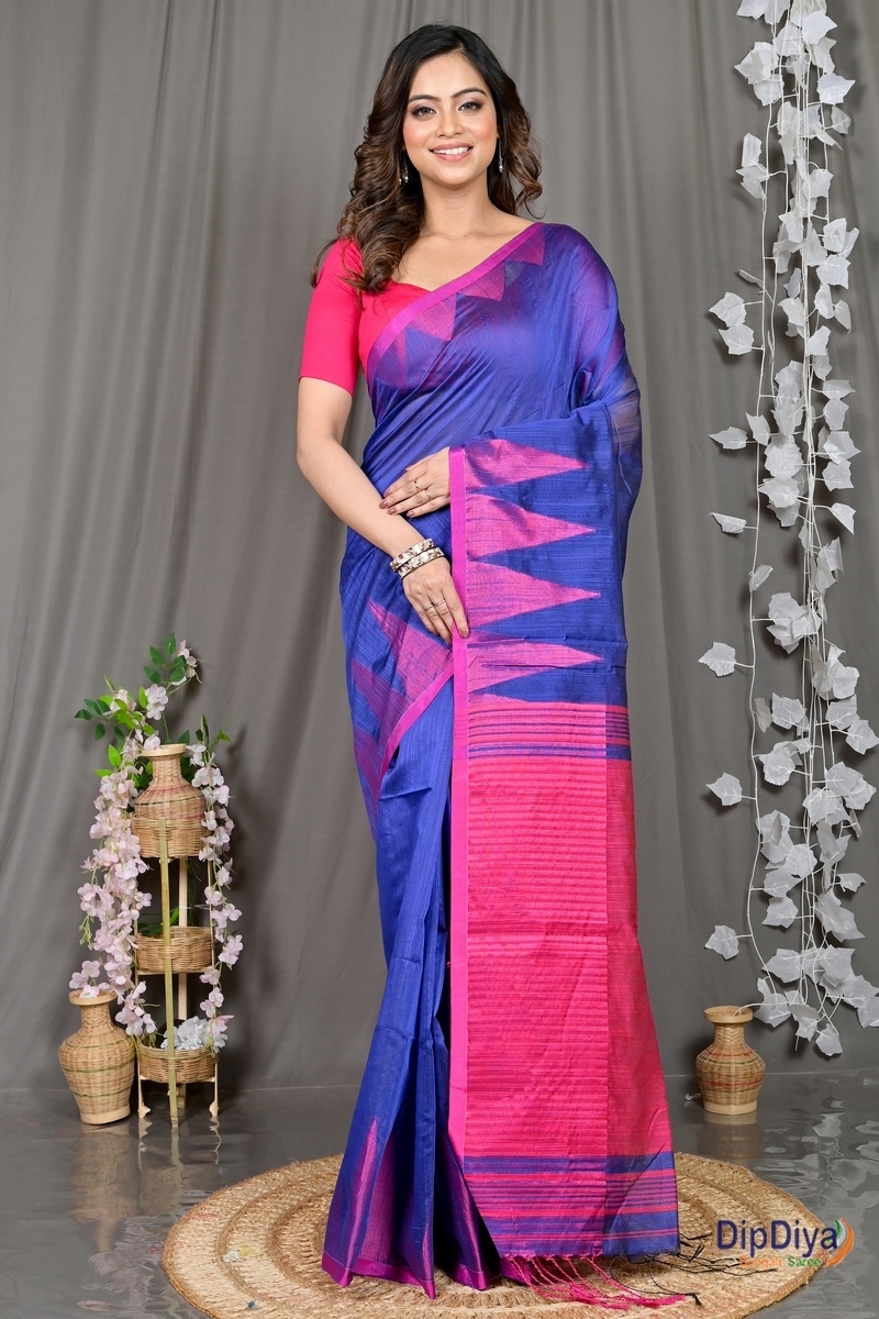 Blue Cotton Blended Pariva Hand Loom Saree (354)