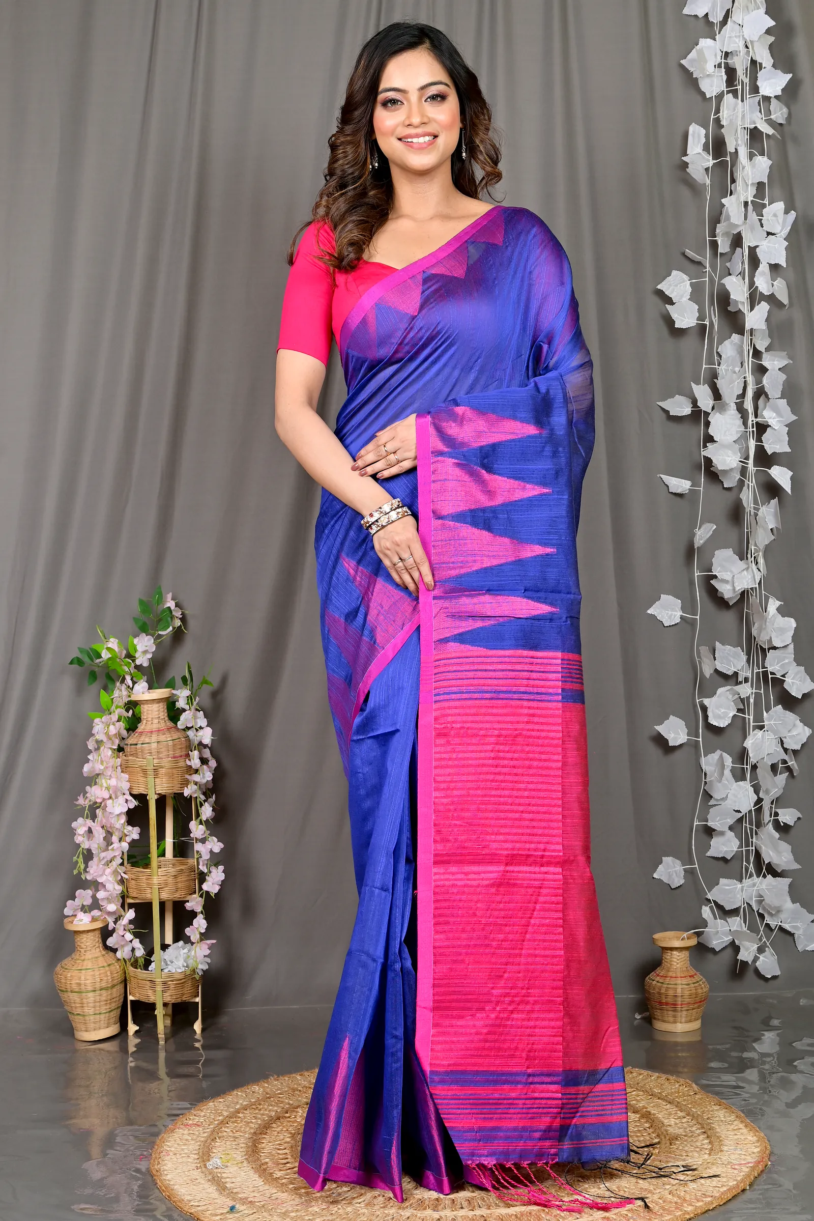 Blue Cotton Blended Pariva Hand Loom Saree (354)