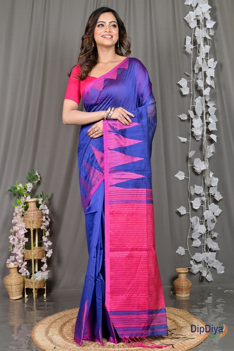 Blue Cotton Blended Pariva Hand Loom Saree (354)