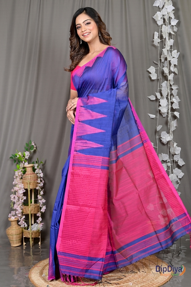 Blue Cotton Blended Pariva Hand Loom Saree (354)