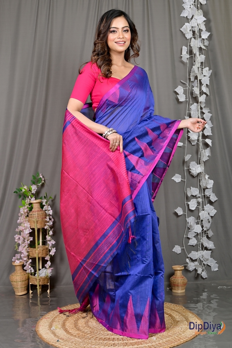 Blue Cotton Blended Pariva Hand Loom Saree (354)