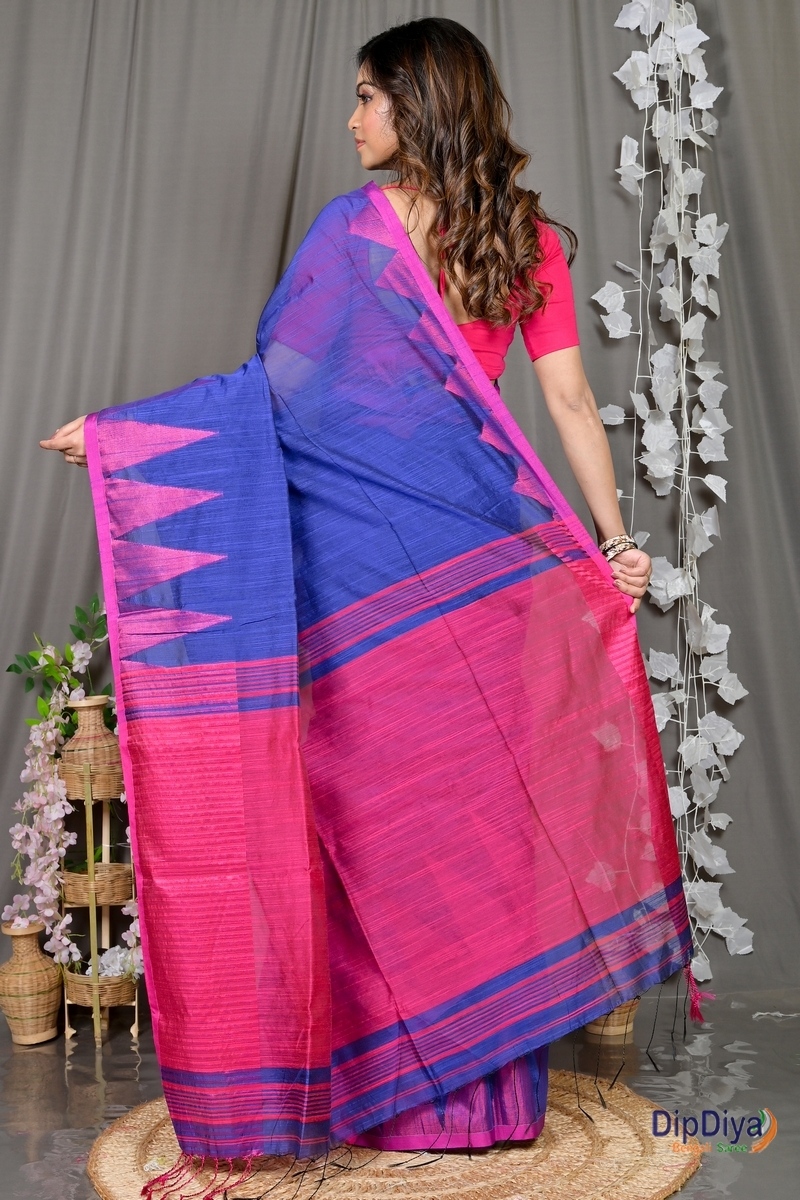 Blue Cotton Blended Pariva Hand Loom Saree (354)