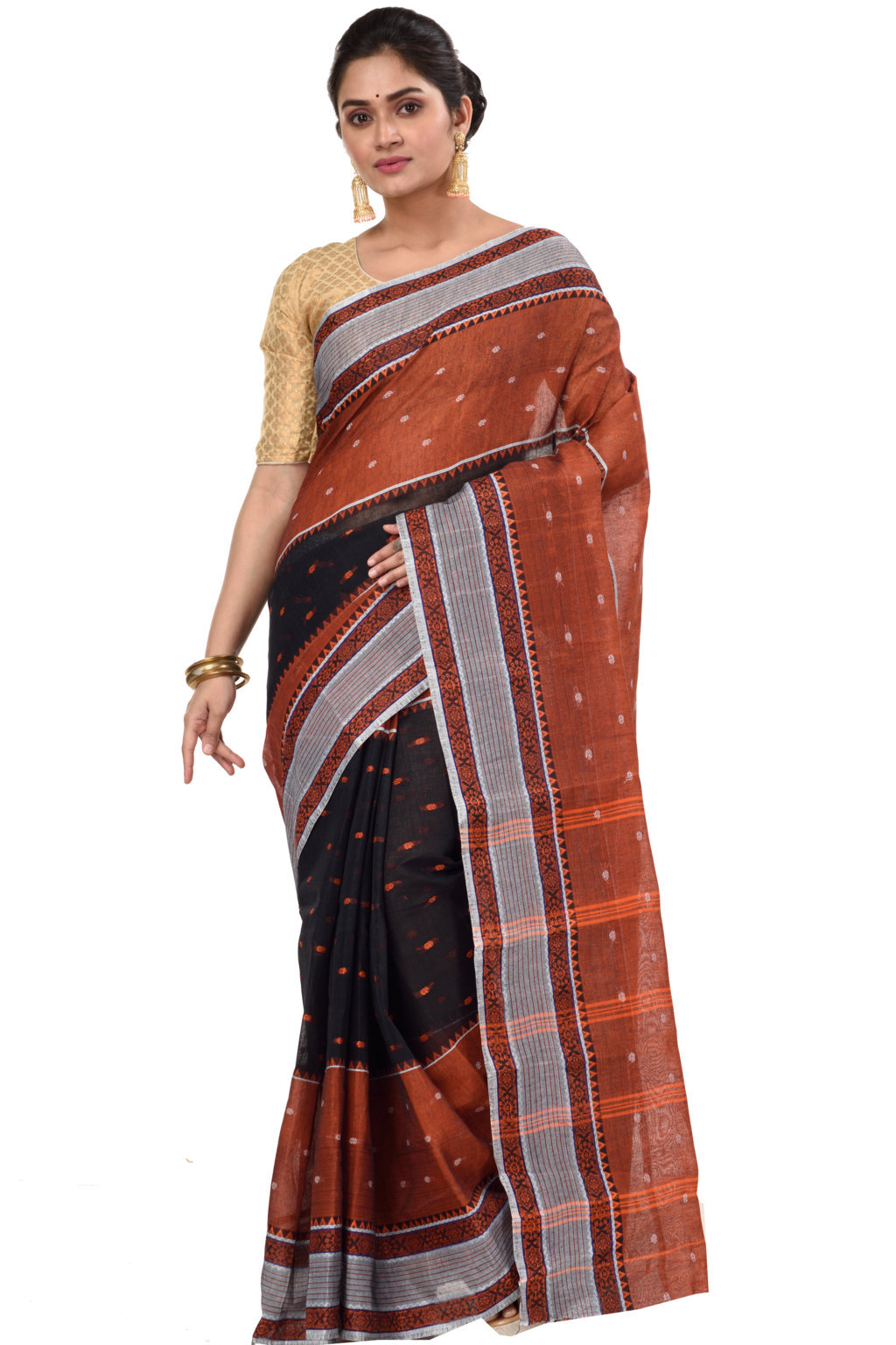 Black Pure Cotton Debdash Tant Saree (357)