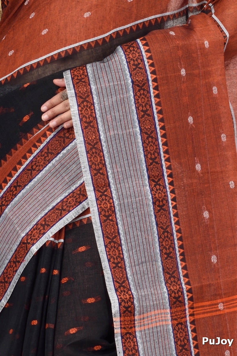 Black Pure Cotton Debdash Tant Saree (357)