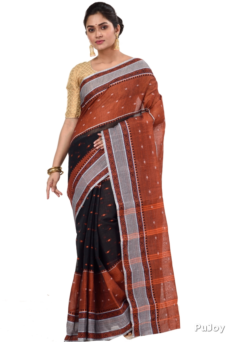 Black Pure Cotton Debdash Tant Saree (357)