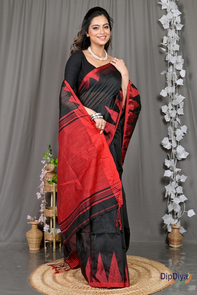Black Cotton Blended Pariva Hand Loom Saree (358)