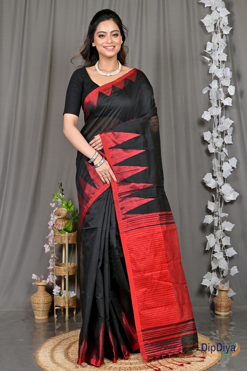 Black Cotton Blended Pariva Hand Loom Saree (358)