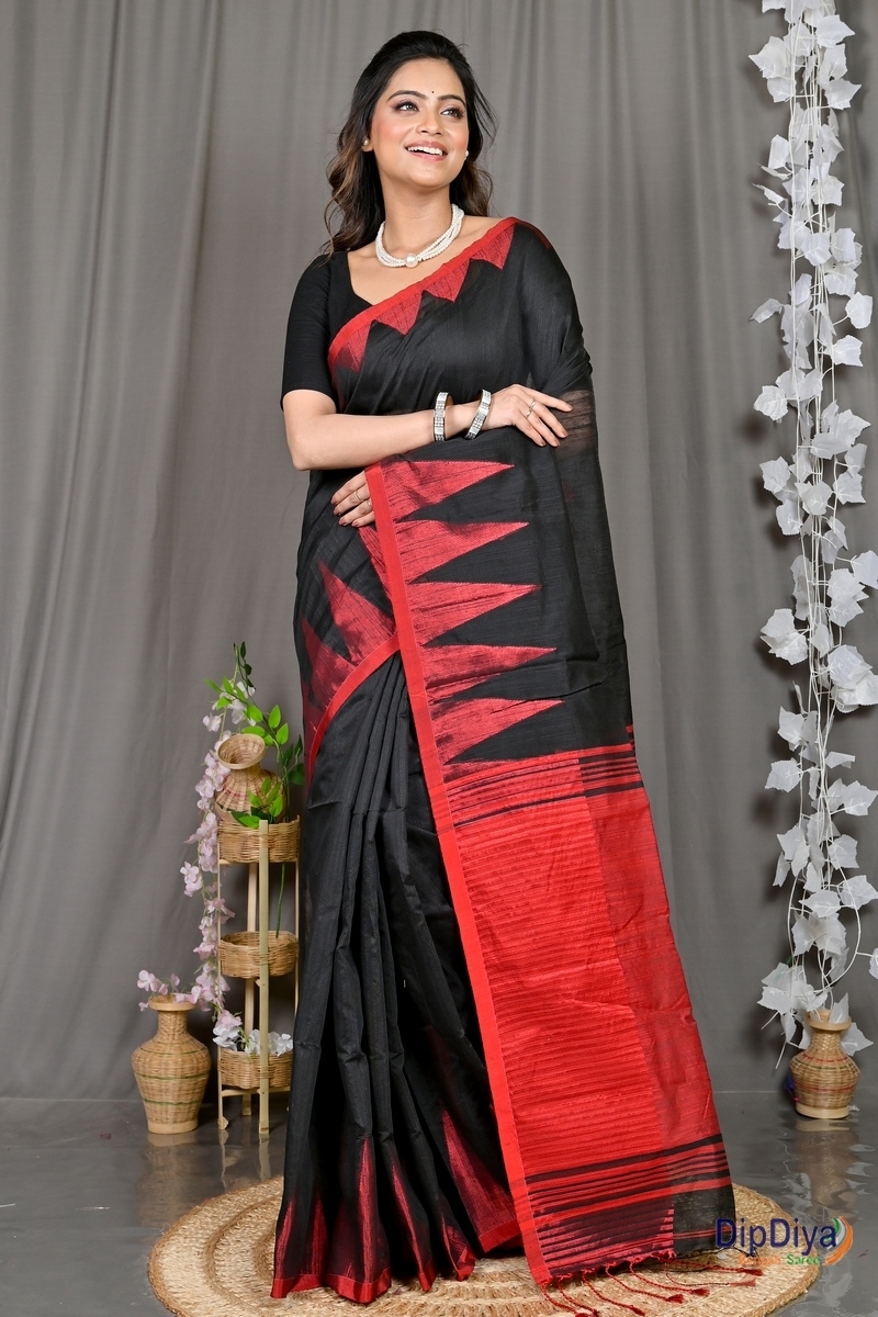 Black Cotton Blended Pariva Hand Loom Saree (358)