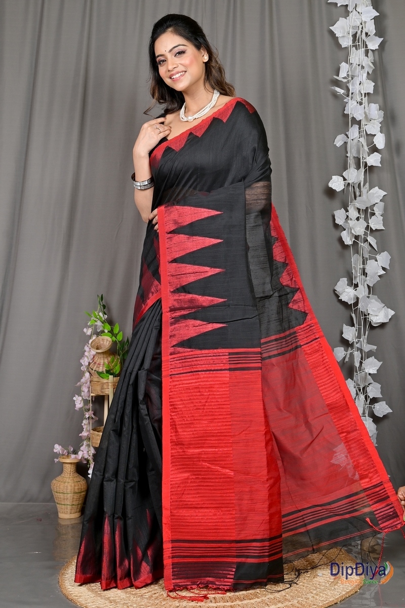 Black Cotton Blended Pariva Hand Loom Saree (358)