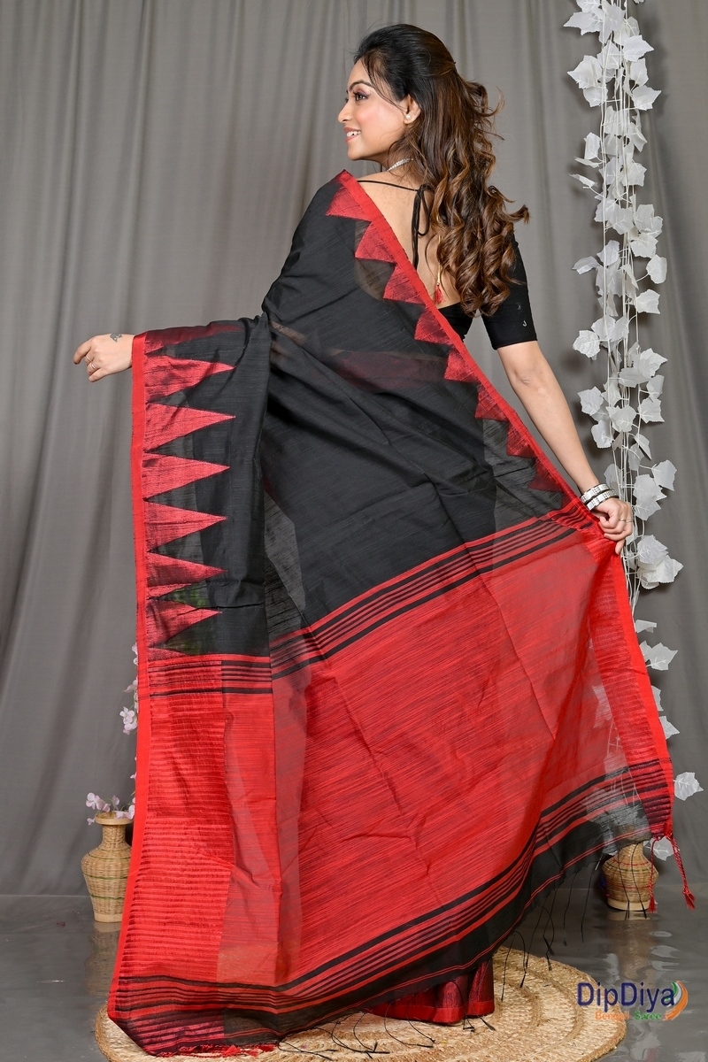 Black Cotton Blended Pariva Hand Loom Saree (358)