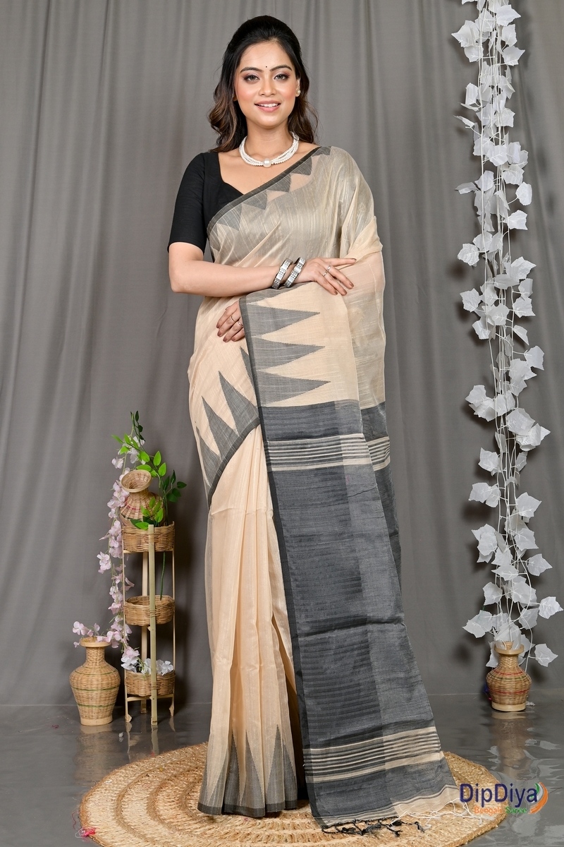 Cream Cotton Blended Pariva Hand Loom Saree (361)