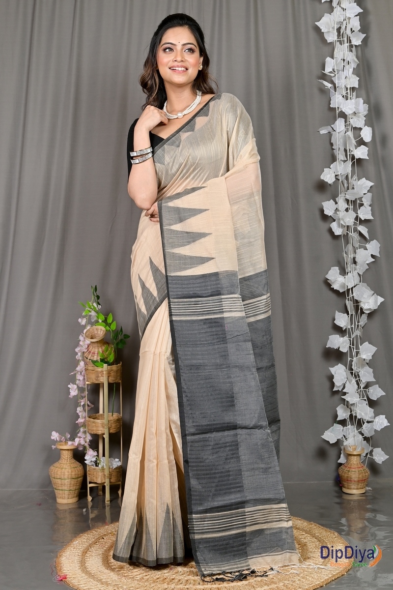 Cream Cotton Blended Pariva Hand Loom Saree (361)