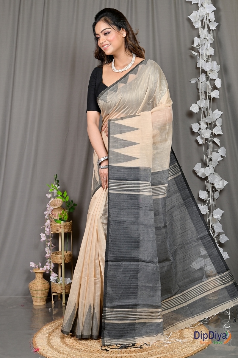 Cream Cotton Blended Pariva Hand Loom Saree (361)