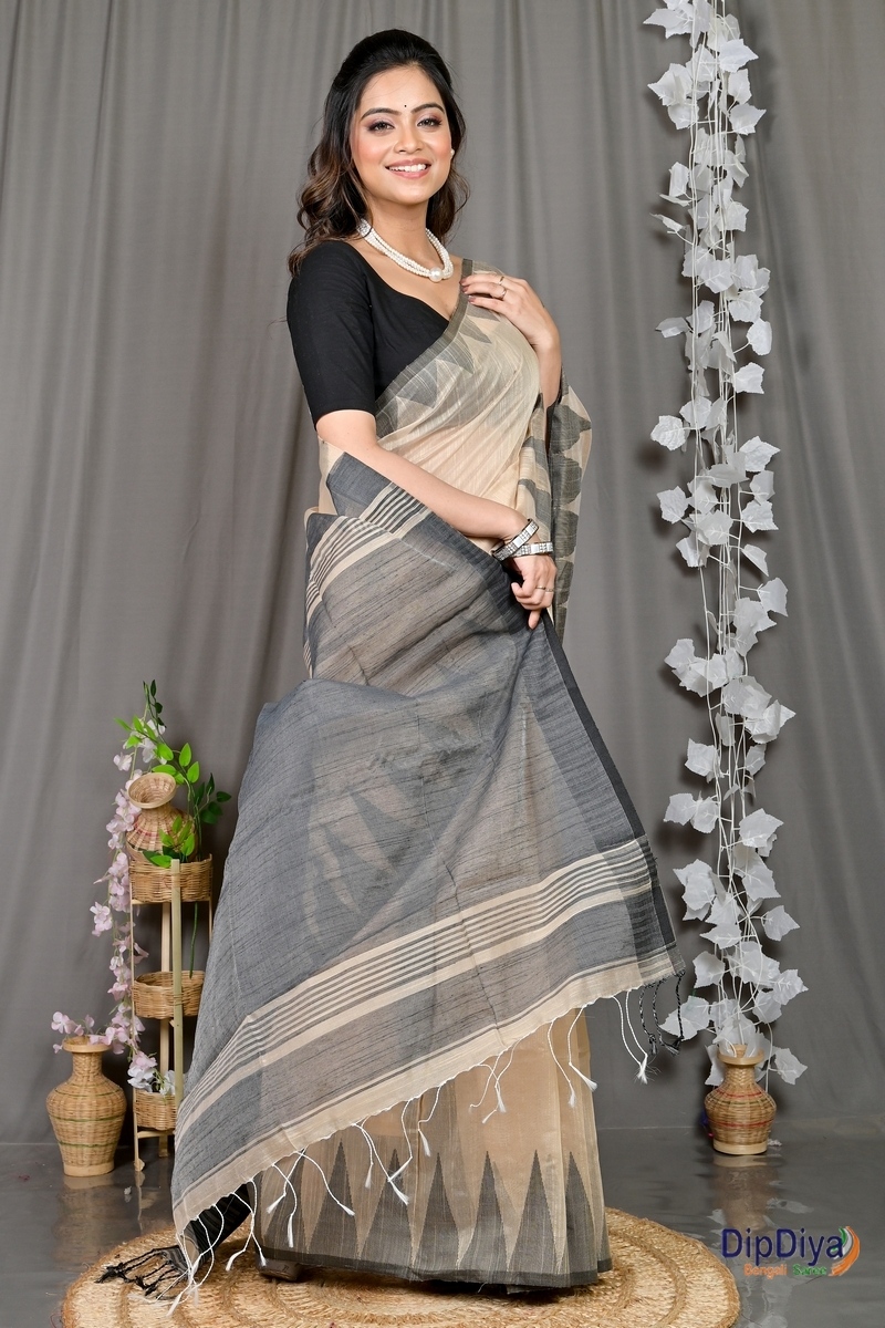 Cream Cotton Blended Pariva Hand Loom Saree (361)