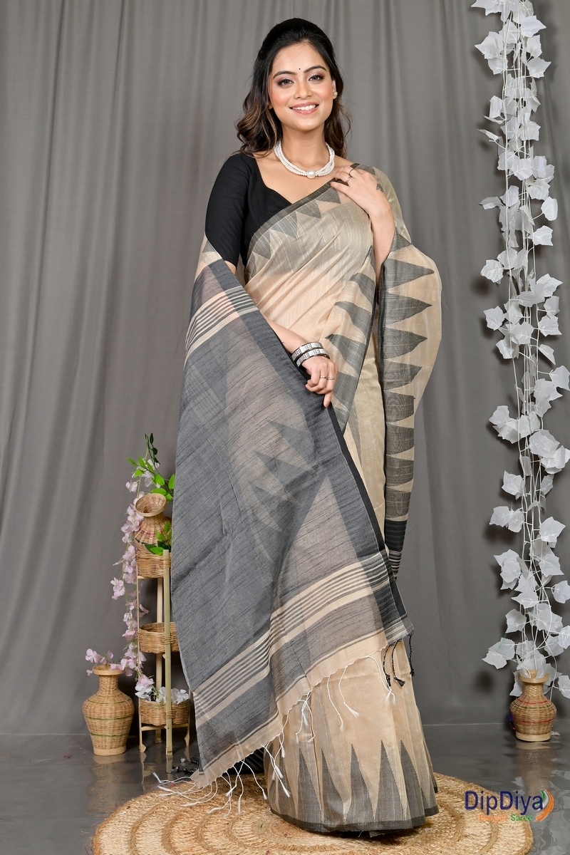 Cream Cotton Blended Pariva Hand Loom Saree (361)