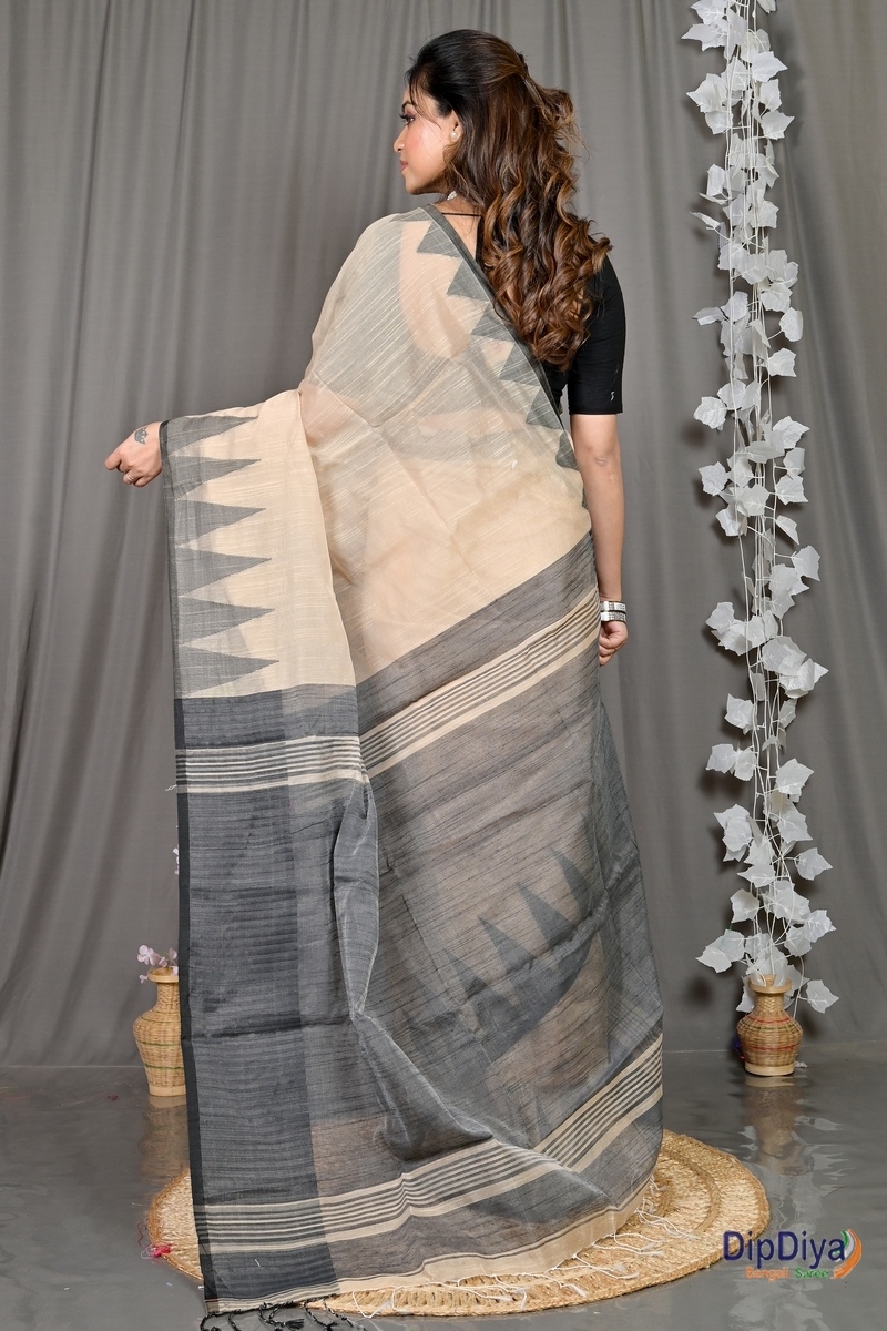 Cream Cotton Blended Pariva Hand Loom Saree (361)