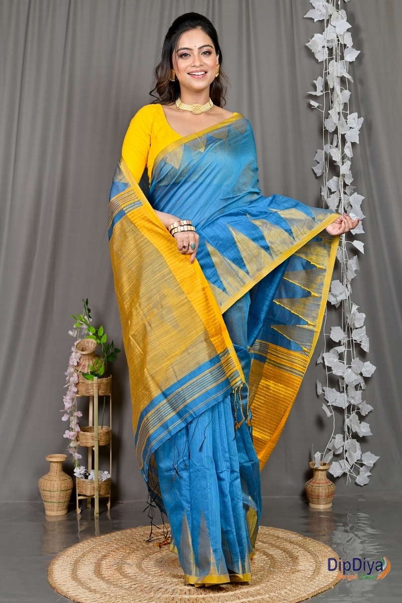 Sky Blue Cotton Blended Pariva Hand Loom Saree (362)